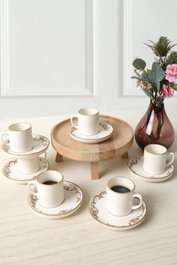Hermia Juego de tazas de café y platos de cerámica, 12 piezas, Crema y Marrón